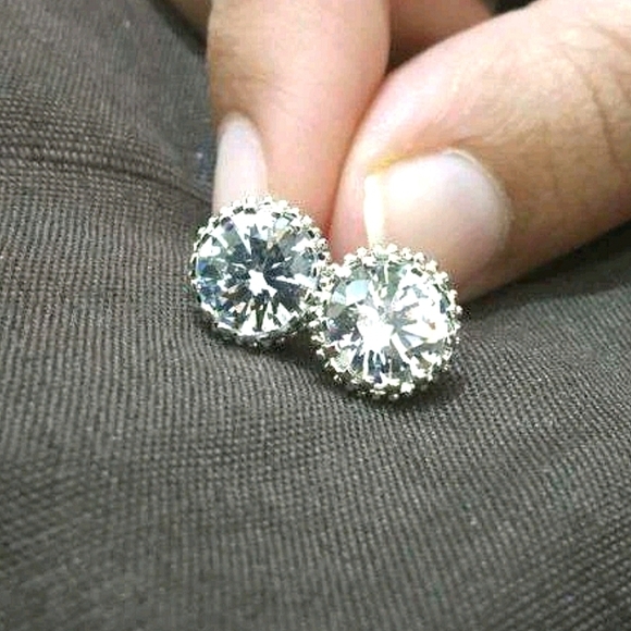 Silver stud Rhinestone earrings Dainty simple sparkly Prom wedding 💖2/$30 - Picture 15 of 15